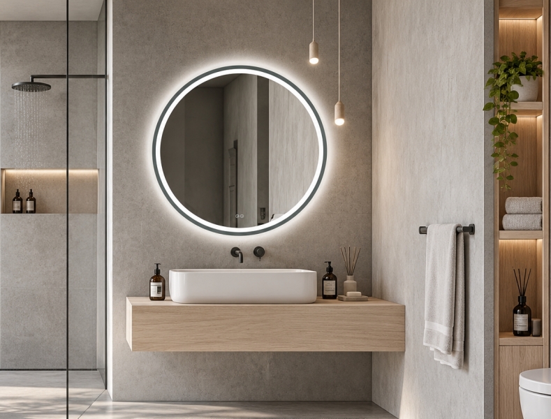 okrągłe lustro łazienkowe w ramie Orion Graphite fi 60