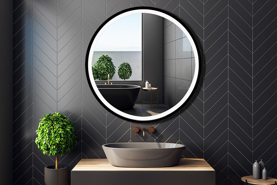 okrągłe lustro łazienkowe w ramie Rund Led II fi 90