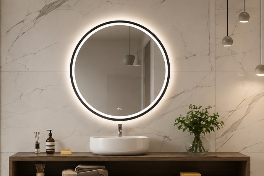 okrągłe lustro łazienkowe w ramie Orion Black fi 60
