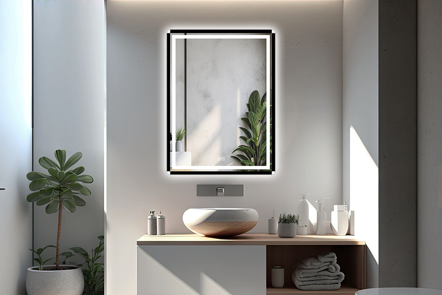 prostokątne lustro łazienkowe w ramie Duo White 60x80