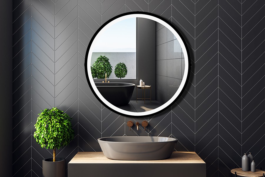 okrągłe lustro łazienkowe w ramie Rund Led fi 80
