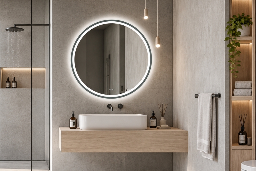 okrągłe lustro łazienkowe w ramie Orion Graphite fi 60