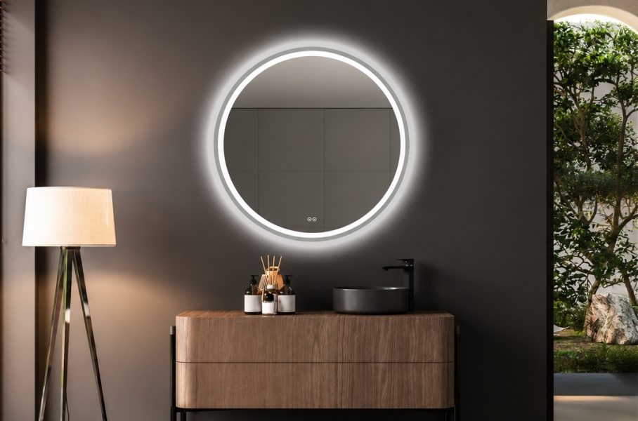 okrągłe lustro łazienkowe w ramie Orion Silver fi 60