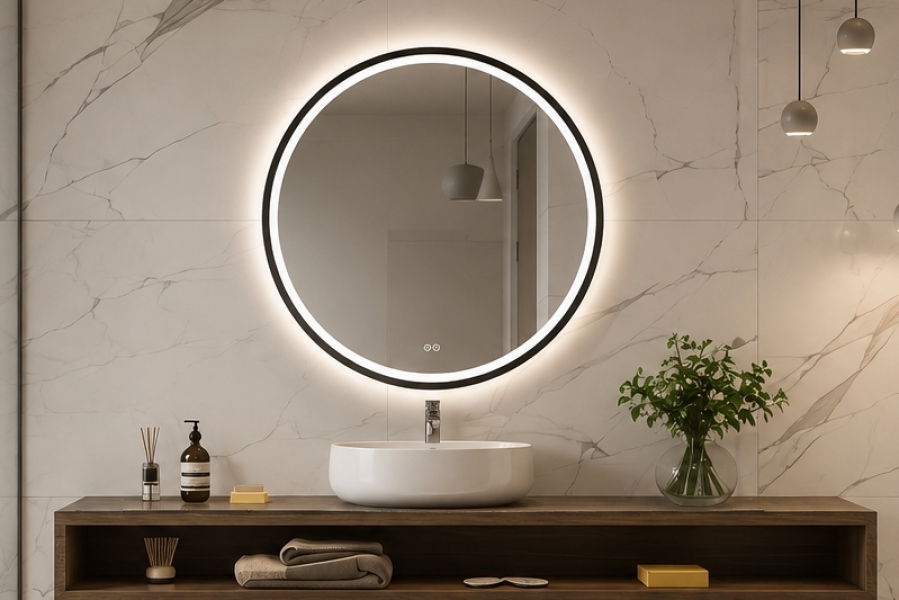 okrągłe lustro łazienkowe w ramie Orion Black fi 60