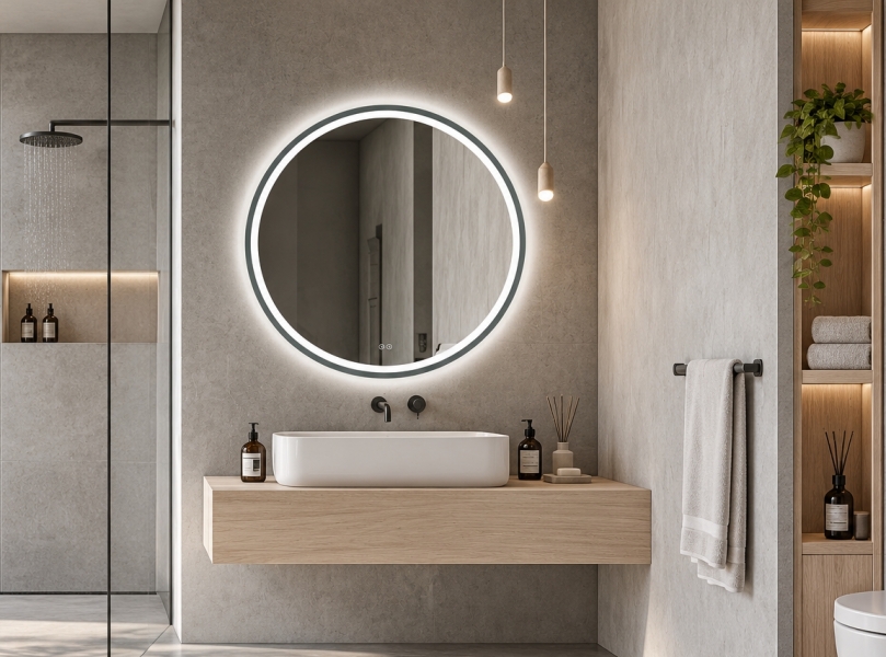 okrągłe lustro łazienkowe w ramie Orion Graphite fi 60