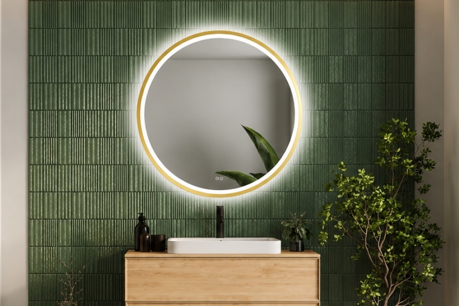 okrągłe lustro łazienkowe w ramie Orion Gold fi 60