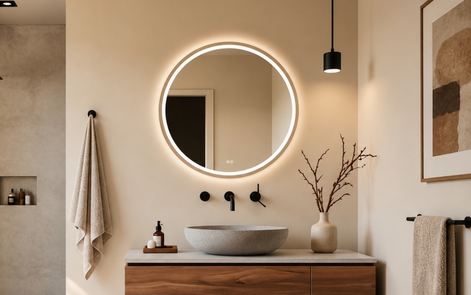 okrągłe lustro łazienkowe w ramie Orion Red Gold fi 60